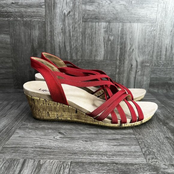LifeStride Women's size 11 Red Strappy Wedge Heels - Picture 1 of 8